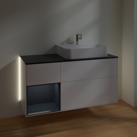 Тумба под раковину Villeroy & Boch Finion 120х50,1 см с подсветкой МДФ белый матовый лак/стекло черное матовое G142HGMT