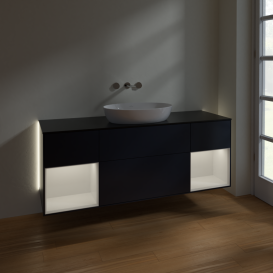Тумба под раковину Villeroy & Boch Finion 160х50,1 см с подсветкой МДФ темно-синий матовый лак/стекло черное матовое GD02GFHG