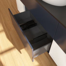 Тумба под раковину Villeroy & Boch Finion 160х50,1 см с подсветкой МДФ темно-синий матовый лак/стекло черное матовое GD02GFHG