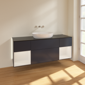 Тумба под раковину Villeroy & Boch Finion 160х50,1 см с подсветкой МДФ темно-синий матовый лак/стекло черное матовое GD02GFHG