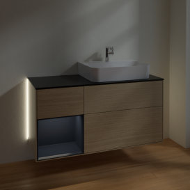 Тумба под раковину Villeroy & Boch Finion 120х50,1 см с подсветкой МДФ шпон дуба/стекло черное матовое G142HGPC