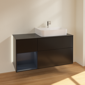 Тумба под раковину Villeroy & Boch Finion 120х50,1 см с подсветкой МДФ черный матовый лак/стекло черное матовое G142HGPD