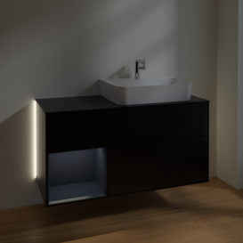 Тумба под раковину Villeroy & Boch Finion 120х50,1 см с подсветкой МДФ черный матовый лак/стекло черное матовое G142HGPD