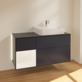 Тумба под раковину Villeroy & Boch Finion 120х50,1 см с подсветкой МДФ темно-синий матовый лак/стекло черное матовое G142MTHG