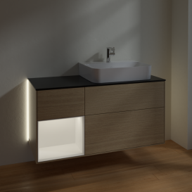 Тумба под раковину Villeroy & Boch Finion 120х50,1 см с подсветкой МДФ шпон дуба/стекло черное матовое G142MTPC