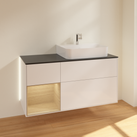 Тумба под раковину Villeroy & Boch Finion 120х50,1 см с подсветкой МДФ глянцевый белый лак/стекло черное матовое G142PCGF