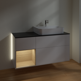 Тумба под раковину Villeroy & Boch Finion 120х50,1 см с подсветкой МДФ глянцевый белый лак/стекло черное матовое G142PCGF