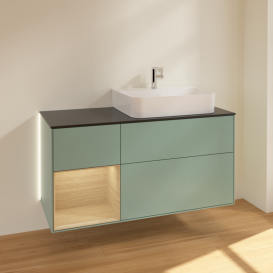 Тумба под раковину Villeroy & Boch Finion 120х50,1 см с подсветкой МДФ оливковый матовый лак/стекло черное матовое G142PCGM