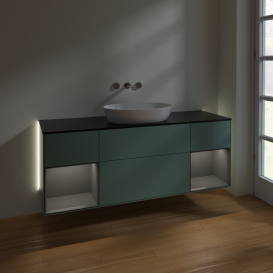 Тумба под раковину Villeroy & Boch Finion 160х50,1 см с подсветкой МДФ оливковый матовый лак/стекло черное матовое GD02GKGM