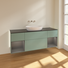 Тумба под раковину Villeroy & Boch Finion 160х50,1 см с подсветкой МДФ оливковый матовый лак/стекло черное матовое GD02GKGM