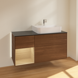 Тумба под раковину Villeroy & Boch Finion 120х50 ,1 см с подсветкой МДФ шпон грецкого ореха/стекло черное матовое G142PCGN