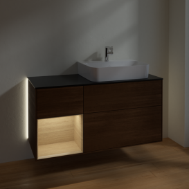 Тумба под раковину Villeroy & Boch Finion 120х50 ,1 см с подсветкой МДФ шпон грецкого ореха/стекло черное матовое G142PCGN