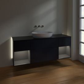 Тумба под раковину Villeroy & Boch Finion 160х50,1 см с подсветкой МДФ темно-синий матовый лак/стекло черное матовое GD02GKHG