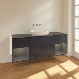 Тумба под раковину Villeroy & Boch Finion 160х50,1 см с подсветкой МДФ темно-синий матовый лак/стекло черное матовое GD02GKHG
