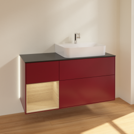 Тумба под раковину Villeroy & Boch Finion 120х50,1 см с подсветкой МДФ пион матовый лак/стекло черное матовое G142PCHB