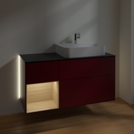 Тумба под раковину Villeroy & Boch Finion 120х50,1 см с подсветкой МДФ пион матовый лак/стекло черное матовое G142PCHB