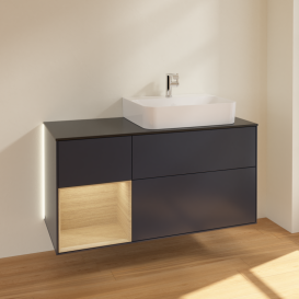 Тумба под раковину Villeroy & Boch Finion 120х50,1 см с подсветкой МДФ темно-синий матовый лак/стекло черное матовое G142PCHG