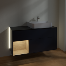 Тумба под раковину Villeroy & Boch Finion 120х50,1 см с подсветкой МДФ темно-синий матовый лак/стекло черное матовое G142PCHG