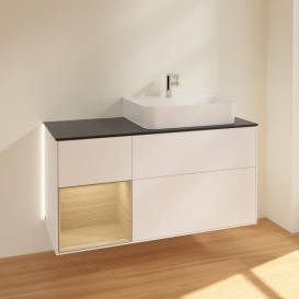 Тумба под раковину Villeroy & Boch Finion 120х50,1 см с подсветкой МДФ белый матовый лак/стекло черное матовое G142PCMT