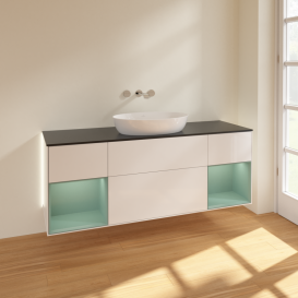 Тумба под раковину Villeroy & Boch Finion 160х50,1 см с подсветкой МДФ глянцевый белый лак/стекло черное матовое GD02GMGF