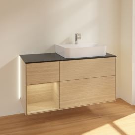 Тумба под раковину Villeroy & Boch Finion 120х50,1 см с подсветкой МДФ шпон дуба/стекло черное матовое G142PCPC