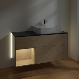 Тумба под раковину Villeroy & Boch Finion 120х50,1 см с подсветкой МДФ шпон дуба/стекло черное матовое G142PCPC