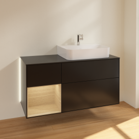 Тумба под раковину Villeroy & Boch Finion 120х50,1 см с подсветкой МДФ черный матовый лак/стекло черное матовое G142PCPD