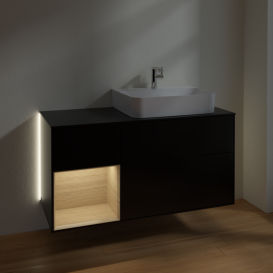 Тумба под раковину Villeroy & Boch Finion 120х50,1 см с подсветкой МДФ черный матовый лак/стекло черное матовое G142PCPD