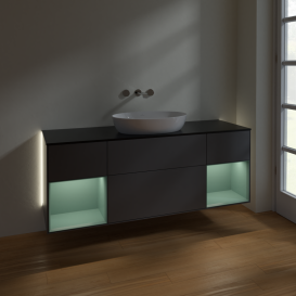 Тумба под раковину Villeroy & Boch Finion 160х50,1 см с подсветкой МДФ антрацит матовый лак/стекло черное матовое GD02GMGK