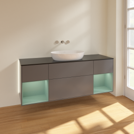 Тумба под раковину Villeroy & Boch Finion 160х50,1 см с подсветкой МДФ антрацит матовый лак/стекло черное матовое GD02GMGK