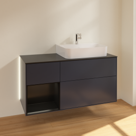 Тумба під раковину Villeroy & Boch Finion 120х50,1 см із підсвічуванням МДФ темно-синій матовий лак/скло чорне матове G142PDHG