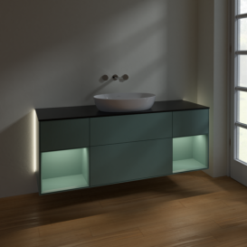 Тумба под раковину Villeroy & Boch Finion 160х50,1 см с подсветкой МДФ оливковый матовый лак/стекло черное матовое GD02GMGM