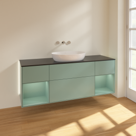 Тумба под раковину Villeroy & Boch Finion 160х50,1 см с подсветкой МДФ оливковый матовый лак/стекло черное матовое GD02GMGM