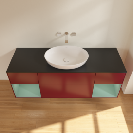 Тумба под раковину Villeroy & Boch Finion 160х50,1 см с подсветкой МДФ пион матовый лак/стекло черное матовое GD02GMHB