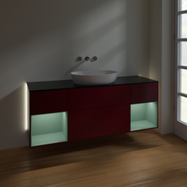 Тумба под раковину Villeroy & Boch Finion 160х50,1 см с подсветкой МДФ пион матовый лак/стекло черное матовое GD02GMHB