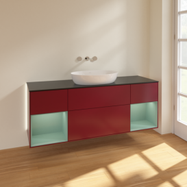 Тумба под раковину Villeroy & Boch Finion 160х50,1 см с подсветкой МДФ пион матовый лак/стекло черное матовое GD02GMHB