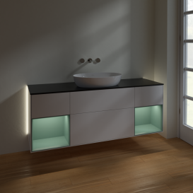 Тумба під раковину Villeroy & Boch Finion 160х50,1 см із підсвічуванням МДФ білий матовий лак/скло чорне матове GD02GMMT