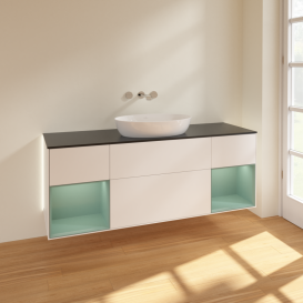 Тумба під раковину Villeroy & Boch Finion 160х50,1 см із підсвічуванням МДФ білий матовий лак/скло чорне матове GD02GMMT