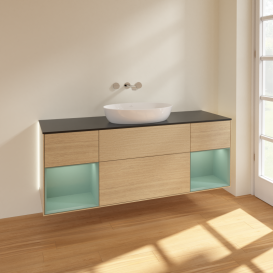 Тумба под раковину Villeroy & Boch Finion 160х50,1 см с подсветкой МДФ шпон дуба/стекло черное матовое GD02GMPC