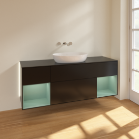 Тумба под раковину Villeroy & Boch Finion 160х50,1 см с подсветкой МДФ черный матовый лак/стекло черное матовое GD02GMPD