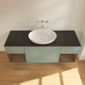 Тумба под раковину Villeroy & Boch Finion 160х50,1 см с подсветкой МДФ оливковый матовый лак/стекло черное матовое GD02GNGM