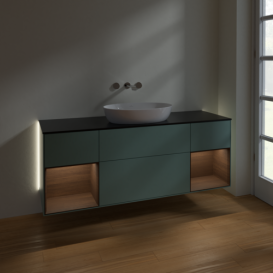 Тумба под раковину Villeroy & Boch Finion 160х50,1 см с подсветкой МДФ оливковый матовый лак/стекло черное матовое GD02GNGM