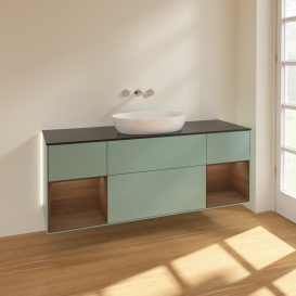 Тумба под раковину Villeroy & Boch Finion 160х50,1 см с подсветкой МДФ оливковый матовый лак/стекло черное матовое GD02GNGM