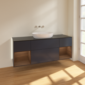Тумба под раковину Villeroy & Boch Finion 160х50,1 см с подсветкой МДФ темно-синий матовый лак/стекло черное матовое GD02GNHG