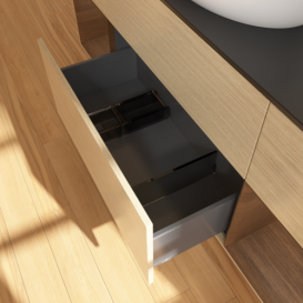 Тумба под раковину Villeroy & Boch Finion 160х50,1 см с подсветкой МДФ шпон дуба/стекло черное матовое GD02GNPC