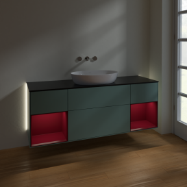 Тумба под раковину Villeroy & Boch Finion 160х50,1 см с подсветкой МДФ оливковый матовый лак/стекло черное матовое GD02HBGM