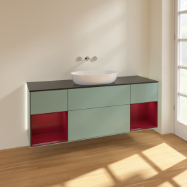 Тумба под раковину Villeroy & Boch Finion 160х50,1 см с подсветкой МДФ оливковый матовый лак/стекло черное матовое GD02HBGM