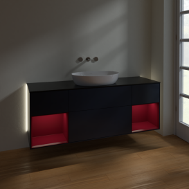 Тумба под раковину Villeroy & Boch Finion 160х50,1 см с подсветкой МДФ темно-синий матовый лак/стекло черное матовое GD02HBHG
