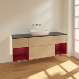 Тумба под раковину Villeroy & Boch Finion 160х50,1 см с подсветкой МДФ шпон дуба/стекло черное матовое GD02HBPC