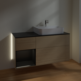 Тумба под раковину Villeroy & Boch Finion 120х50,1 см с подсветкой МДФ шпон дуба/стекло черное матовое G142PDPC